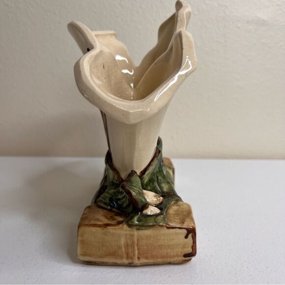 Vintage McCoy USA Triple Lily Vase 1950s Mid Century 7 Inch Tall Planter Beige - Picture 3 of 14